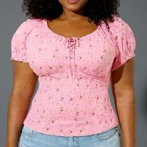 TORRID Pink Floral Challis Puff Short Sleeve Crop‎ Top NWT Size 3X